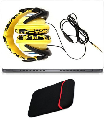 

Skin Yard Yellow Headphone Laptop Skin/Decal with Reversible Laptop Sleeve - 14.1 Inch Combo Set