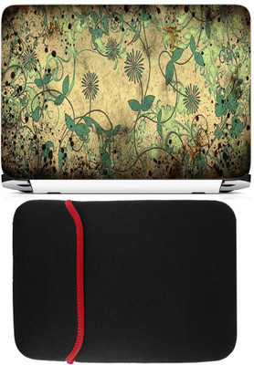 

FineArts Green Floral Design Laptop Skin with Reversible Laptop Sleeve Combo Set