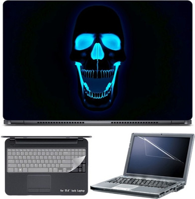 

Skin Yard 3D black Skull With Blue Light Laptop Skin with Screen Protector & Keyboard Skin -15.6 Inch Combo Set