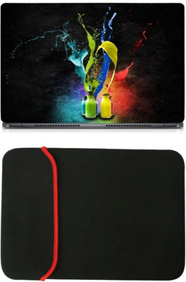 

Skin Yard Colourful Bottles with Splash Colour Laptop Skin/Decal with Reversible Laptop Sleeve - 14.1 Inch Combo Set