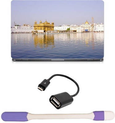 

Skin Yard Golden Temple Full View Laptop Skin -14.1 Inch with USB LED Light & OTG Cable (Assorted) Combo Set