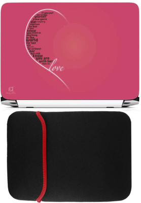 

FineArts Half Heart On Pink Laptop Skin with Reversible Laptop Sleeve Combo Set