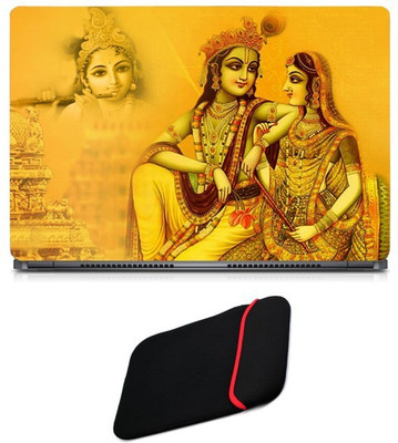 

Skin Yard Radha Krishna Yellowish Laptop Skin/Decal with Reversible Laptop Sleeve - 15.6 Inch Combo Set
