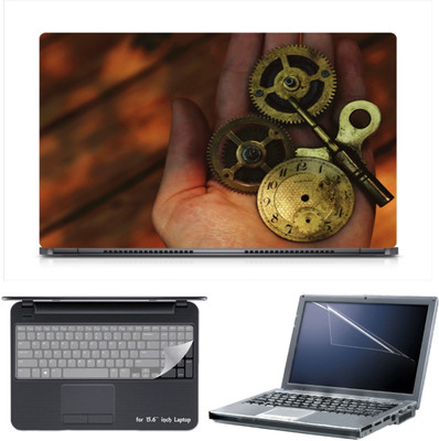

Skin Yard Clock Work in Hand Laptop Skin Decal with Keyguard & Screen Protector -15.6 Inch Combo Set