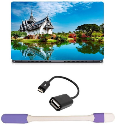 

Skin Yard 3D House Near Lake Laptop Skin -14.1 Inch with USB LED Light & OTG Cable (Assorted) Combo Set