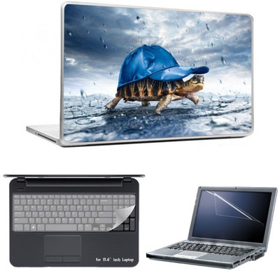 

Skin Yard Funny 3D Turtle with Cap in Rain Laptop Skins with Laptop Screen Guard & Laptop Keyguard -15.6 Inch Combo Set