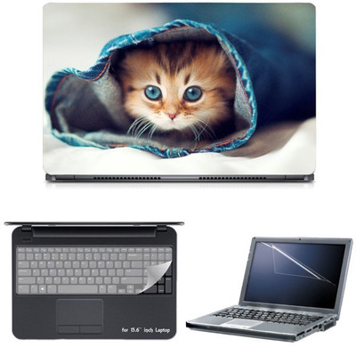 Ganesh Arts Blue Eyes Cat in Jeans Sparkle Laptop Skin Combo Set(Multicolor) available at flipkart for Rs.279