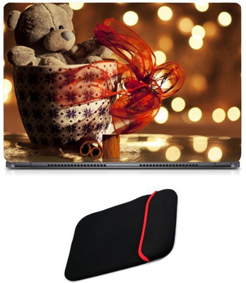 

Skin Yard Love Teddy Bear Gift Sparkle Laptop Skin/Decal with Reversible Laptop Sleeve - 14.1 Inch Combo Set