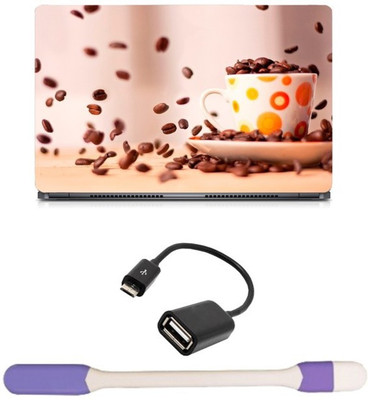 

Skin Yard Coffe Bean Cup Sauccer Sparkle Laptop Skin with USB LED Light & OTG Cable - 15.6 Inch Combo Set