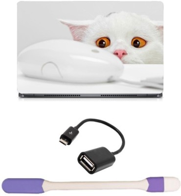 

Skin Yard Golden Eye Cat Seen Mouse Sparkle Laptop Skin -14.1 Inch with USB LED Light & OTG Cable (Assorted) Combo Set