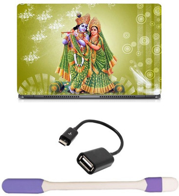 

Skin Yard Radha Krishna Faded green Laptop Skin -14.1 Inch with USB LED Light & OTG Cable (Assorted) Combo Set