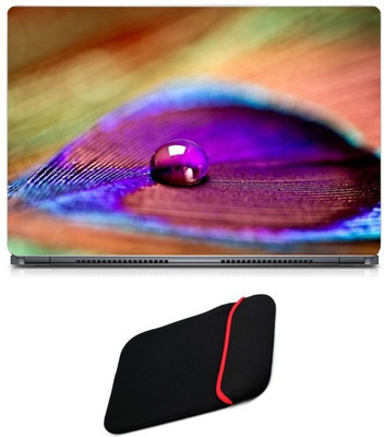 

Skin Yard Peacock Feather Drops Laptop Skin/Decal with Reversible Laptop Sleeve - 15.6 Inch Combo Set