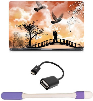 

Skin Yard Kissing Couple on Bridge Painting Sparkle Laptop Skin -14.1 Inch with USB LED Light & OTG Cable (Assorted) Combo Set