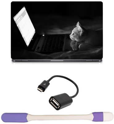 

Skin Yard Cat on Laptop Laptop Skin -14.1 Inch with USB LED Light & OTG Cable (Assorted) Combo Set