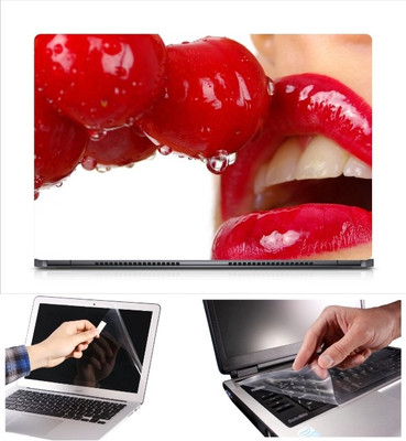

Skin Yard Cherry Lips Laptop Skin Decal with Keyguard & Screen Protector -15.6 Inch Combo Set