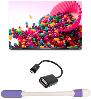 

Skin Yard Colourful Candy Sparkle Laptop Skin -14.1 Inch with USB LED Light & OTG Cable (Assorted) Combo Set