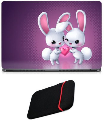 

Skin Yard Cute Anime Rabbit Love Couple Sparkle Laptop Skin/Decal with Reversible Laptop Sleeve - 14.1 Inch Combo Set