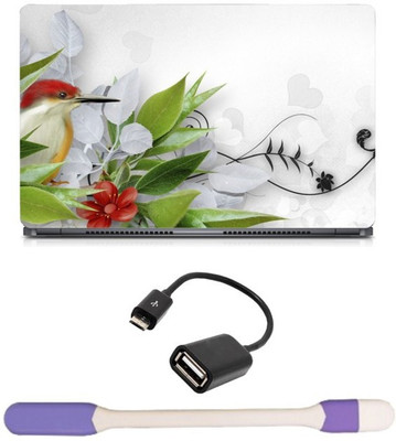 

Skin Yard Blooms For Birds Laptop Skin with USB LED Light & OTG Cable - 15.6 Inch Combo Set
