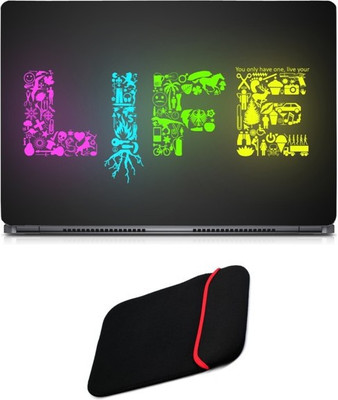 

Skin Yard Live Your Life Typography Sparkle Laptop Skin/Decal with Reversible Laptop Sleeve - 15.6 Inch Combo Set