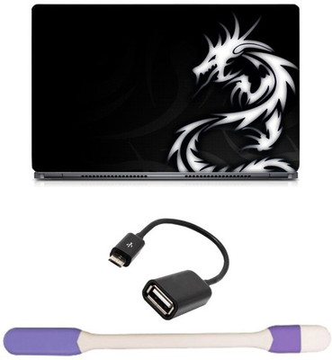

Skin Yard White Dragon Abstract Laptop Skin with USB LED Light & OTG Cable - 15.6 Inch Combo Set