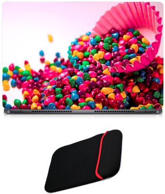 Skin Yard Colourful Candy Sparkle Laptop Skin/Decal with Reversible Laptop Sleeve - 15.6 Inch Combo Set