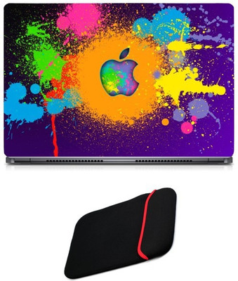 

Skin Yard Coloured Apple Logo With Splashes Sparkle Laptop Skin/Decal with Reversible Laptop Sleeve - 14.1 Inch Combo Set