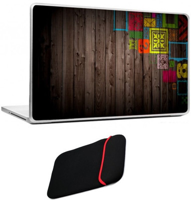 

Skin Yard Cool Abstract Design on Wooden Laptop Skin/Decals with Reversible Laptop Sleeve - 14.1 Inch Combo Set