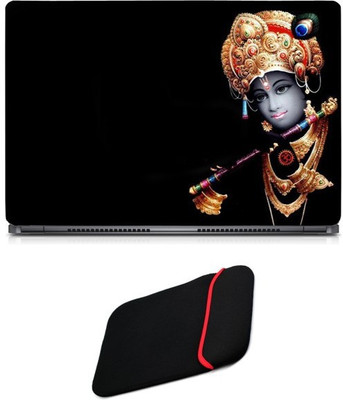 

Skin Yard Golden Mukut Lord Krishna Sparkle Laptop Skin/Decal with Reversible Laptop Sleeve - 14.1 Inch Combo Set