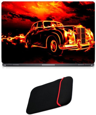 

Skin Yard Fire Car Laptop Skin/Decal with Reversible Laptop Sleeve - 14.1 Inch Combo Set