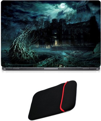 

Skin Yard Ghost House in Night Laptop Skin/Decal with Reversible Laptop Sleeve - 14.1 Inch Combo Set