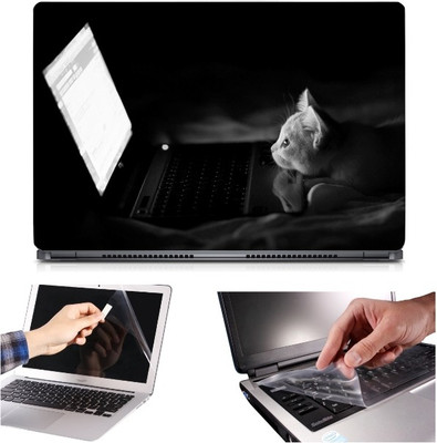 

Skin Yard 3in1 Combo- Cat on Laptop Laptop Skin with Screen Protector & Keyguard -15.6 Inch Combo Set