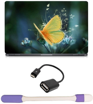 

Skin Yard Beautiful Butterfly Floral Laptop Skin -14.1 Inch with USB LED Light & OTG Cable (Assorted) Combo Set