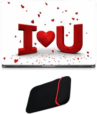 

Skin Yard I Love You Flying Heart Sparkle Laptop Skin/Decal with Reversible Laptop Sleeve - 15.6 Inch Combo Set
