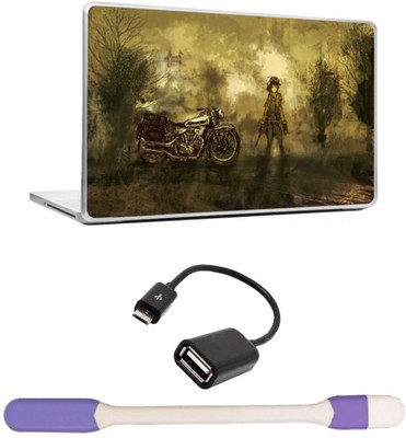 

Skin Yard Digital Painting of Boy with Bike Laptop Skin -14.1 Inch with USB LED Light & OTG Cable (Assorted) Combo Set