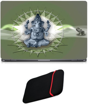 

Skin Yard Spiritual Lord Ganesha Sparkle Laptop Skin/Decal with Reversible Laptop Sleeve - 15.6 Inch Combo Set