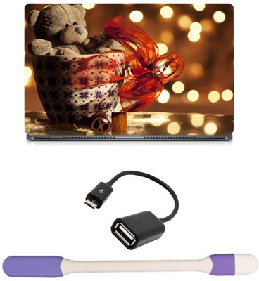 

Skin Yard Love Teddy Bear Gift Sparkle Laptop Skin -14.1 Inch with USB LED Light & OTG Cable (Assorted) Combo Set