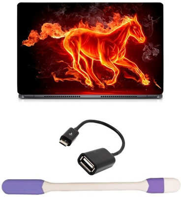 

Skin Yard Running Fire Horse Laptop Skin -14.1 Inch with USB LED Light & OTG Cable (Assorted) Combo Set