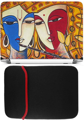 

FineArts Radha Krishna Painting Laptop Skin with Reversible Laptop Sleeve Combo Set