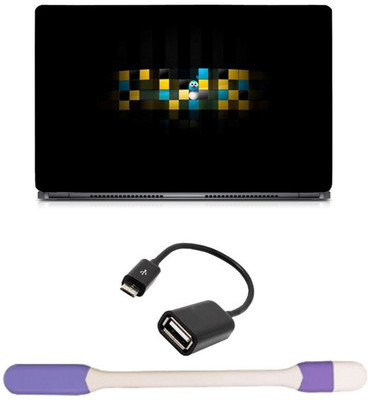 

Skin Yard Digital Blue Yellow Box Sparkle Laptop Skin -14.1 Inch with USB LED Light & OTG Cable (Assorted) Combo Set