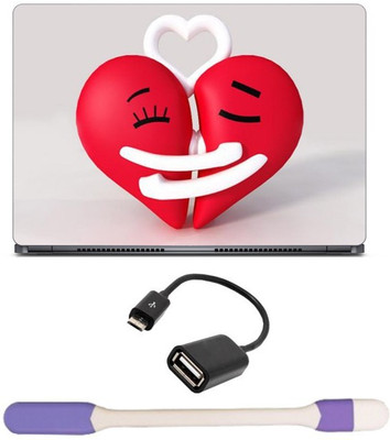 

Skin Yard Valentines Key Chain Kissing Couple Laptop Skin with USB LED Light & OTG Cable - 15.6 Inch Combo Set