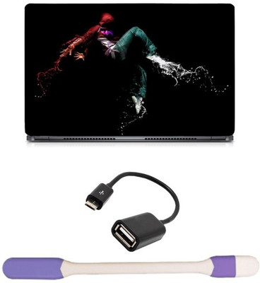 

Skin Yard Hip Hop Dancing Boy Sparkle Laptop Skin -14.1 Inch with USB LED Light & OTG Cable (Assorted) Combo Set