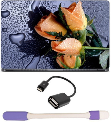 

Skin Yard Rose Flower with Drops Laptop Skin with USB LED Light & OTG Cable - 15.6 Inch Combo Set