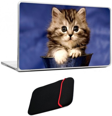 

Skin Yard Cat In A Cup Laptop Skin/Decals with Reversible Laptop Sleeve - 14.1 Inch Combo Set