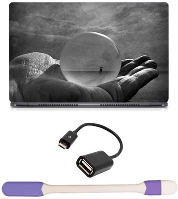

Skin Yard Divine Protection Bubble in Hand Laptop Skin with USB LED Light & OTG Cable - 15.6 Inch Combo Set