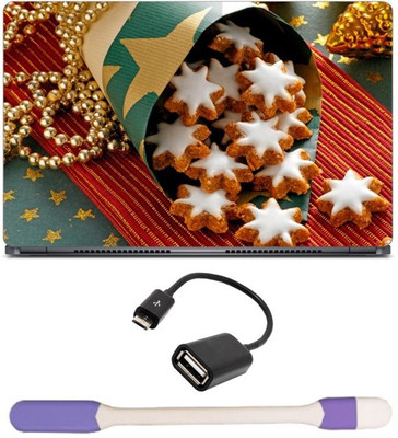 

Skin Yard Christmas Cookies Laptop Skin -14.1 Inch with USB LED Light & OTG Cable (Assorted) Combo Set