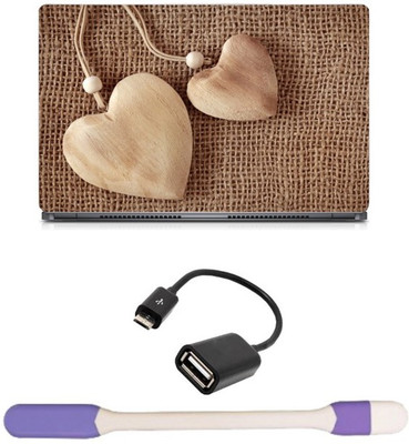 

Skin Yard Wooden Heart Laptop Skin -14.1 Inch with USB LED Light & OTG Cable (Assorted) Combo Set