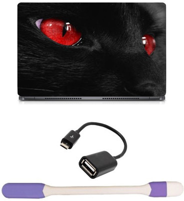

Skin Yard Red Eye Cat Laptop Skin -14.1 Inch with USB LED Light & OTG Cable (Assorted) Combo Set