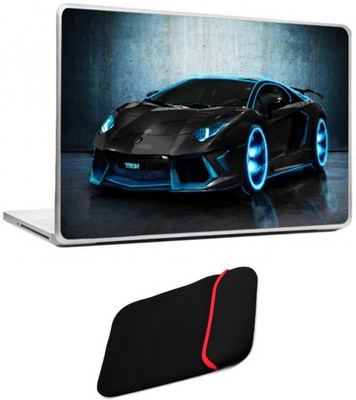 

Skin Yard Black Blue Car in Night Laptop Skin/Decal with Reversible Laptop Sleeve - 15.6 Inch Combo Set