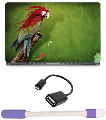 

Skin Yard Splash Of Parrot Laptop Skin with USB LED Light & OTG Cable - 15.6 Inch Combo Set