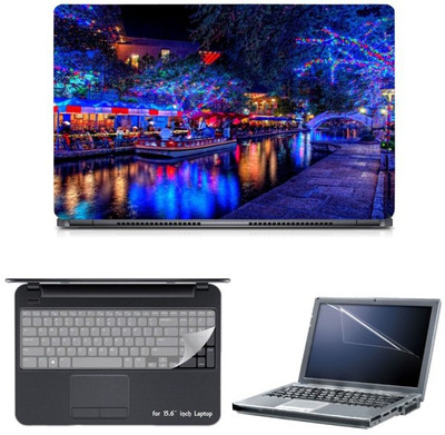 

Skin Yard Christmas Lights Boat Restaurant Laptop Skin with Screen Protector & Keyguard -15.6 Inch Combo Set